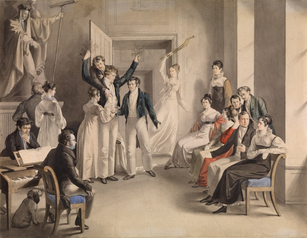 Detail of Franz Schubert. Party game of the Schubertians in Atzenbrugg, 1821 by Leopold Kupelwieser