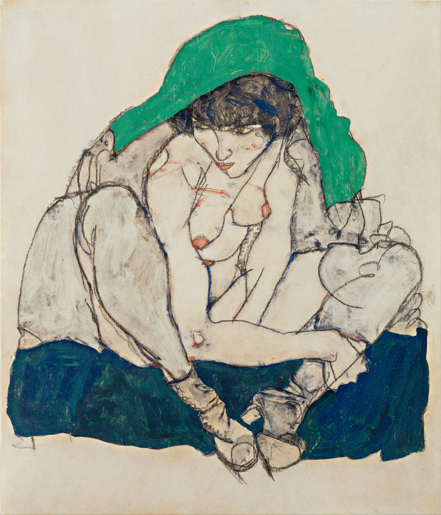 Detail of Crouching Woman with Green Headscarf, 1914 by Egon Schiele
