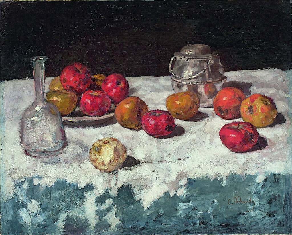 Detail of Still life with apples, 1889 by Carl Schuch