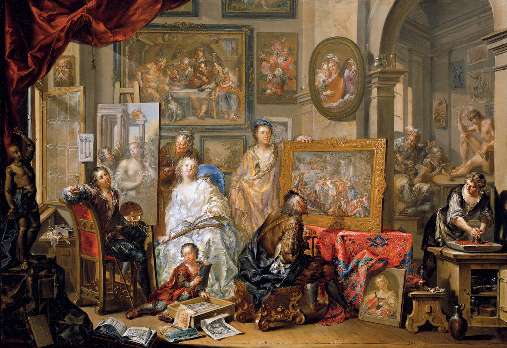 Detail of Studio of the painter by Johann Georg Platzer