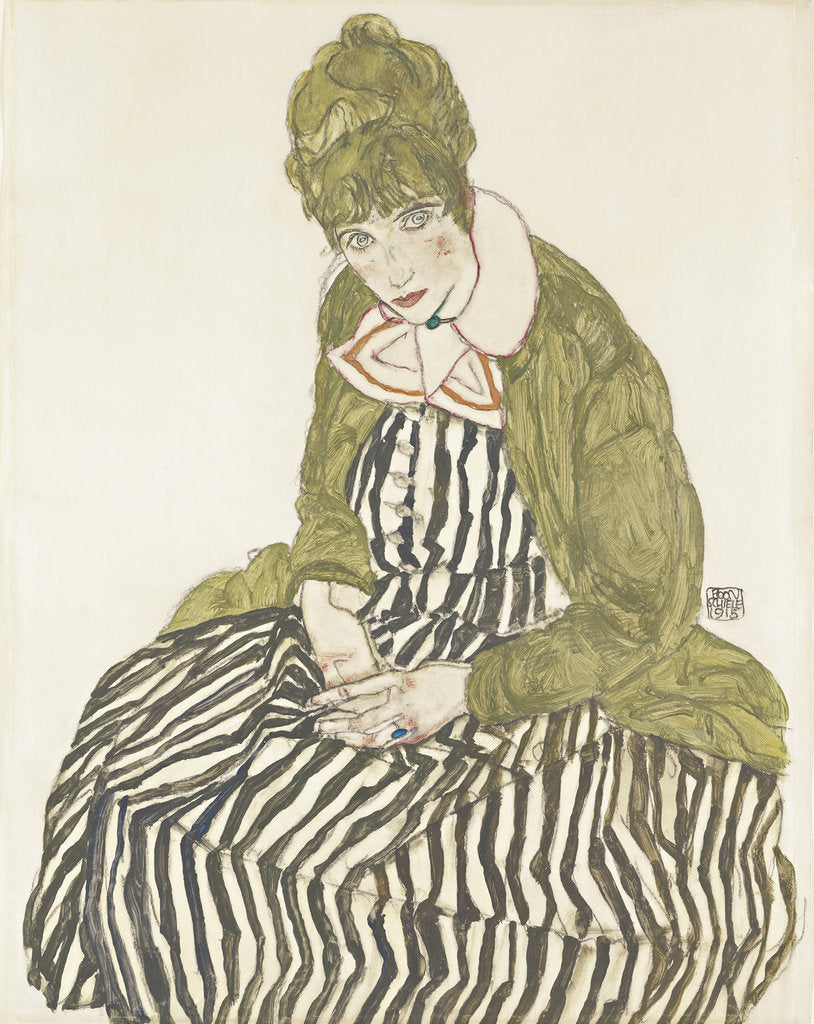 Detail of Edith Schiele in Striped Dress, Seated, 1915 by Egon Schiele