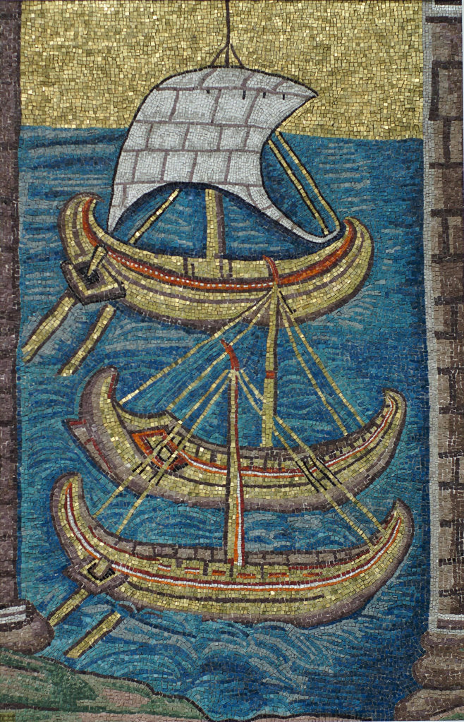 Detail of The Roman galleys. Mosaic from Ravenna, copy by Classical Antiquities