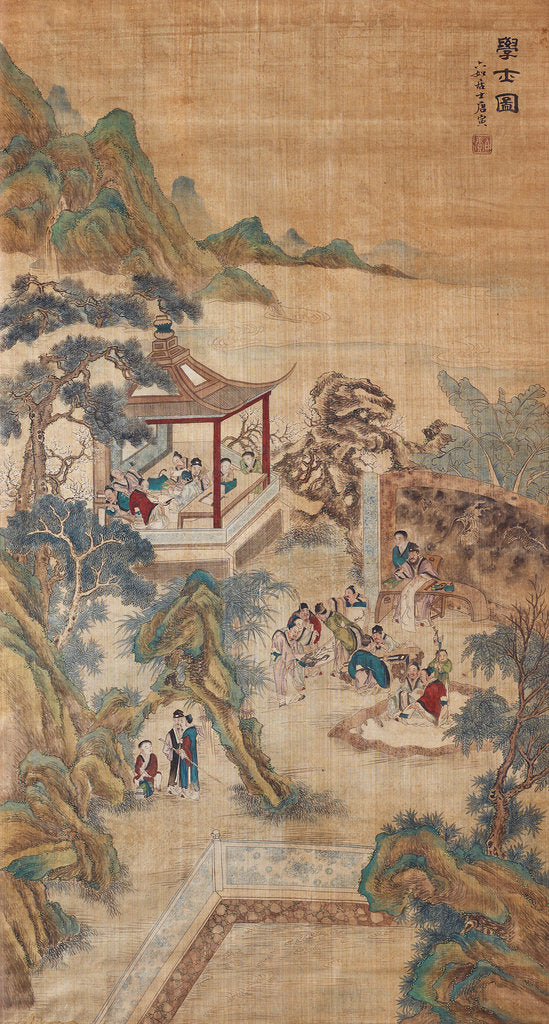 Detail of Studying scholars in a garden (Hanging scroll) by Chinese Master