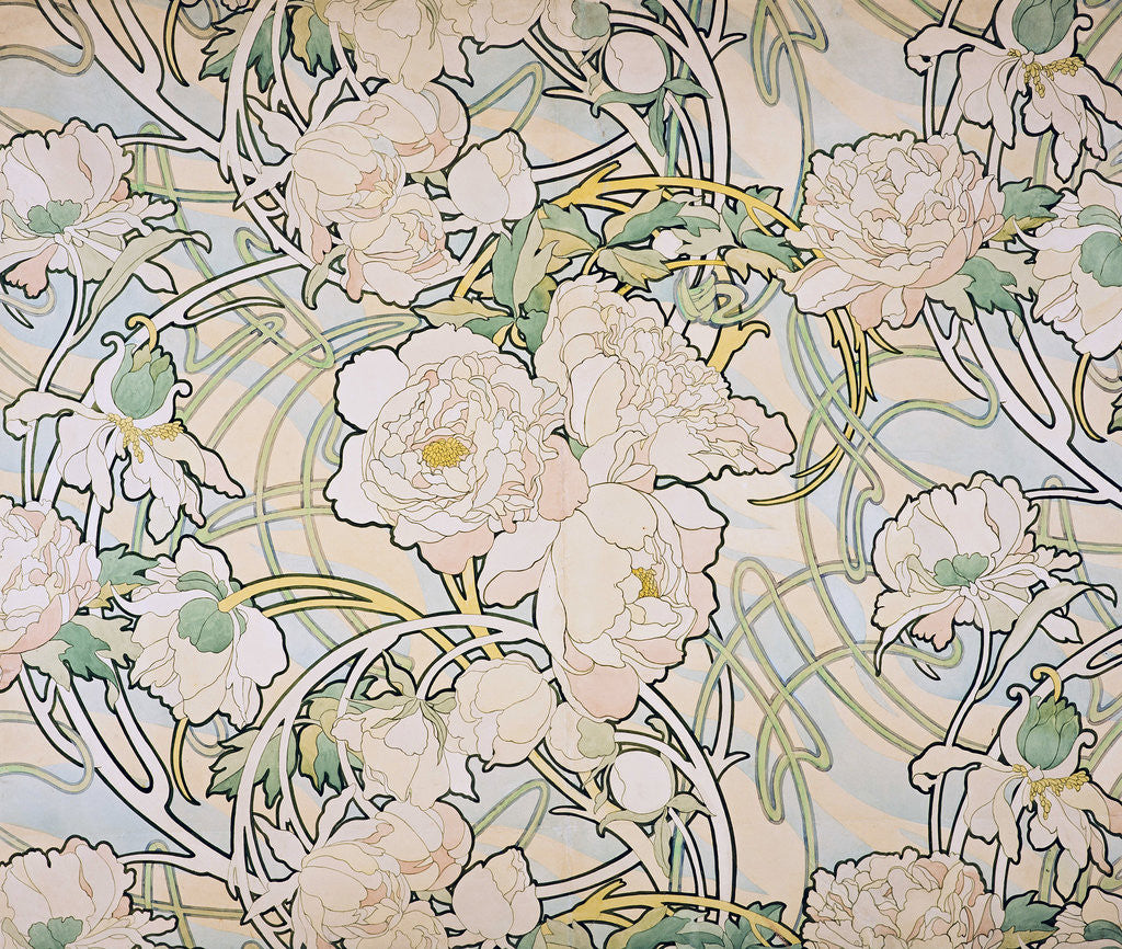 Detail of Peonies by Alfons Marie Mucha