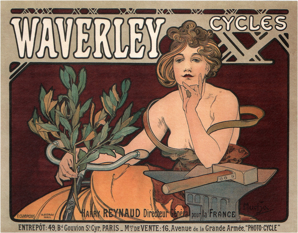 Detail of Waverley Cycles, 1896 by Alfons Marie Mucha