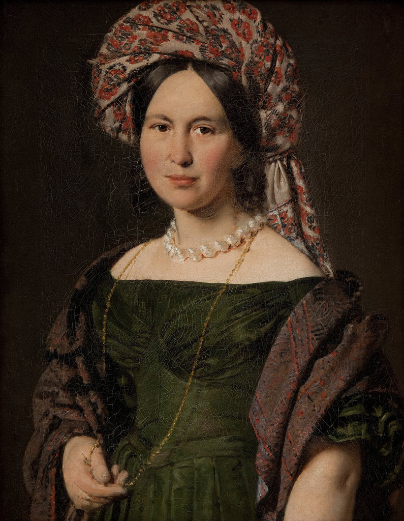 Detail of Cathrine Jensen, née Lorenzen, the Artists Wife Wearing a Turban, 1842-1843 by Christian Albrecht Jensen