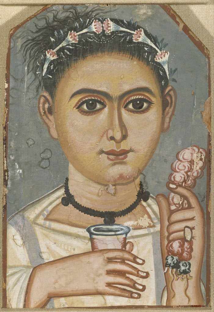 Detail of Boy with a Floral Garland in His Hair, ca 200-230 by Fayum mummy portraits