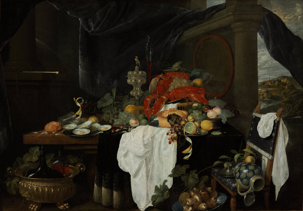 Detail of Pronk Still Life with Fruit, Oyters, and Lobsters, c. 1640 by Andries Benedetti