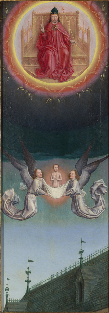Detail of The Soul of Saint Bertin carried up to God by Simon Marmion