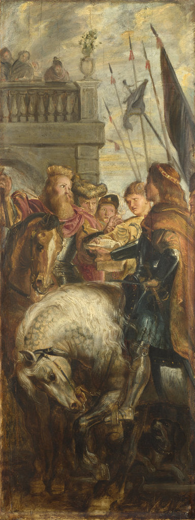 Detail of Kings Clothar and Dagobert dispute with a Herald from the Emperor Mauritius. Sketch for High Altarpiece, St Bavo, Ghent, 1611 by Pieter Paul Rubens