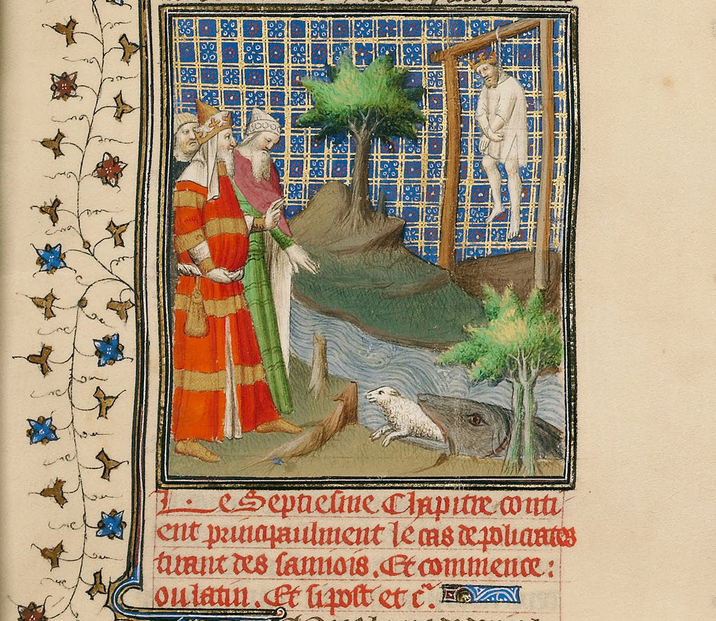 Detail of Polycrates Hanged, ca 1413-1415 by (Master of the Hours for Marshal Boucicaut) Boucicaut Master