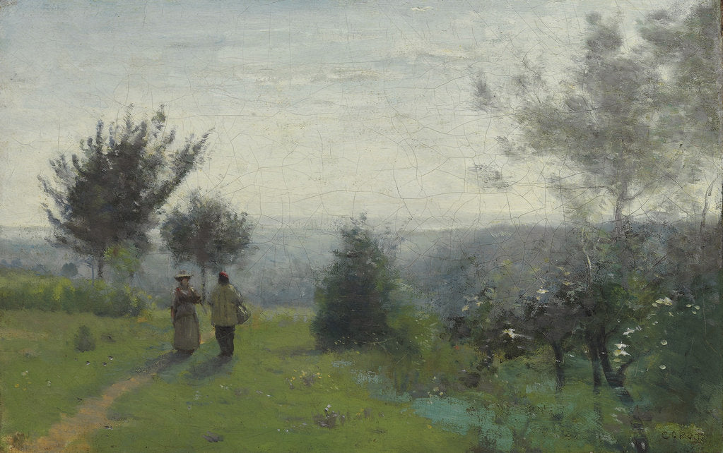 Detail of Laube printanière by Jean-Baptiste Camille Corot