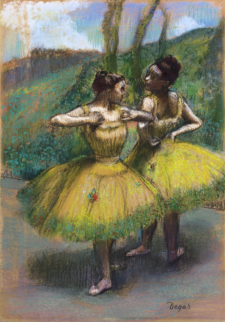 Detail of Danseuses jupes jaunes (Deux danseuses en jaune) by Edgar Degas