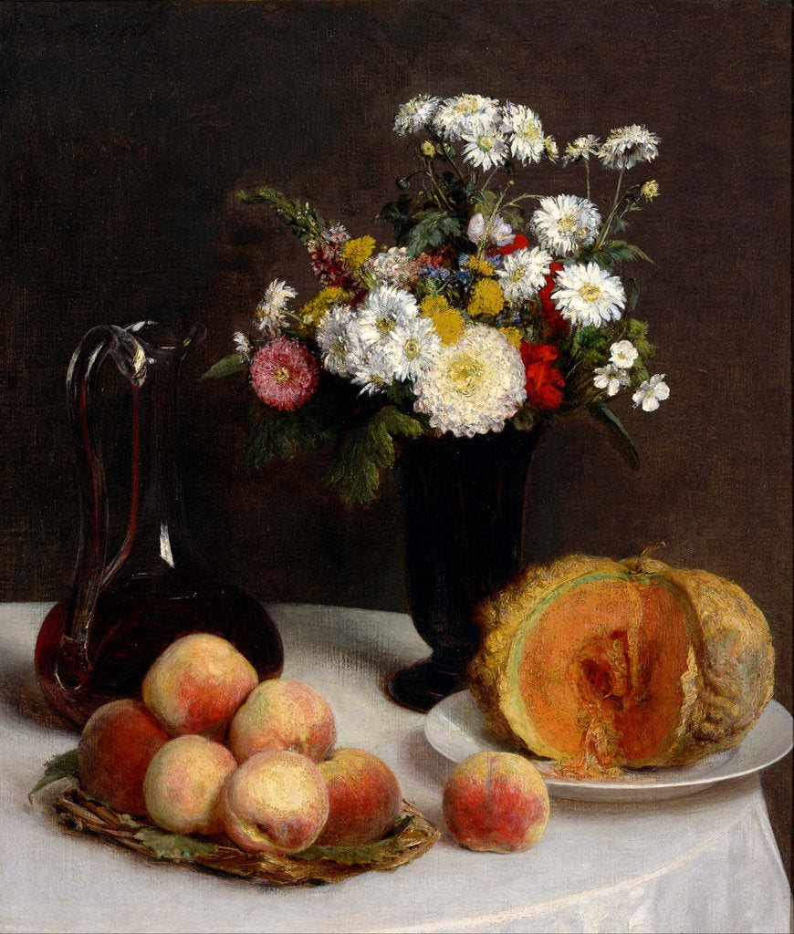 Detail of Still Life with Decanter, Flowers and Fruits, 1865 by Henri Fantin-Latour