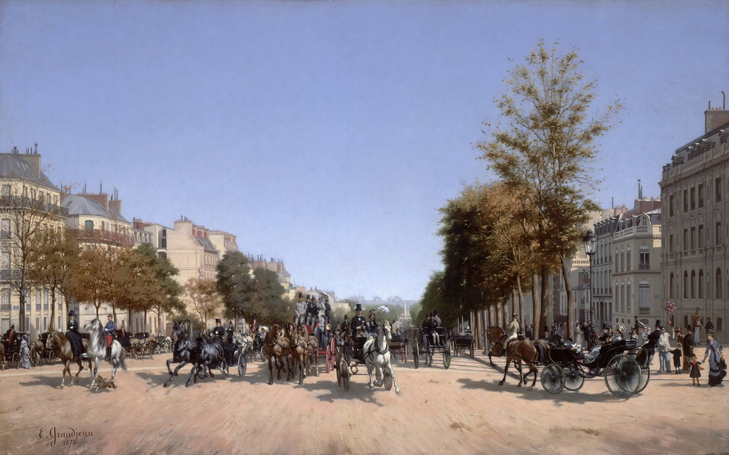 Detail of View of the Champs-Elysees from the Place de lEtoile in Paris, 1878 by Edmond Grandjean