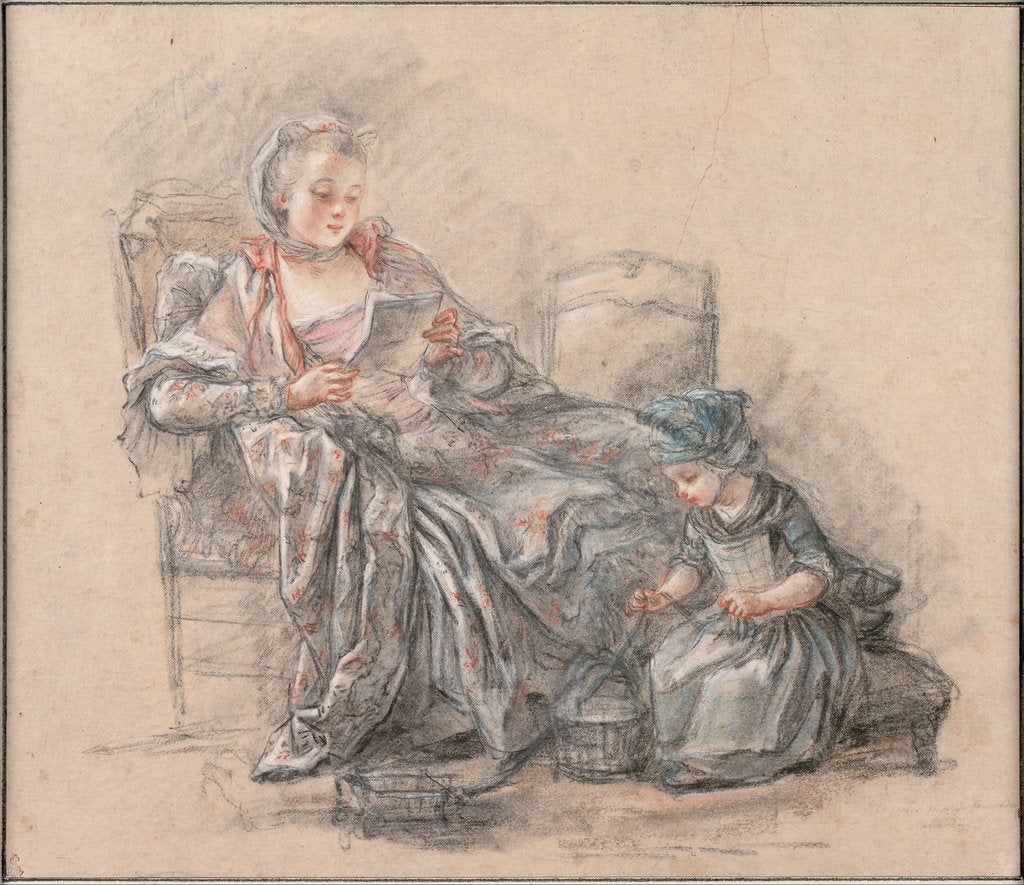 Detail of Woman Reading and a Girl Playing by François Guérin