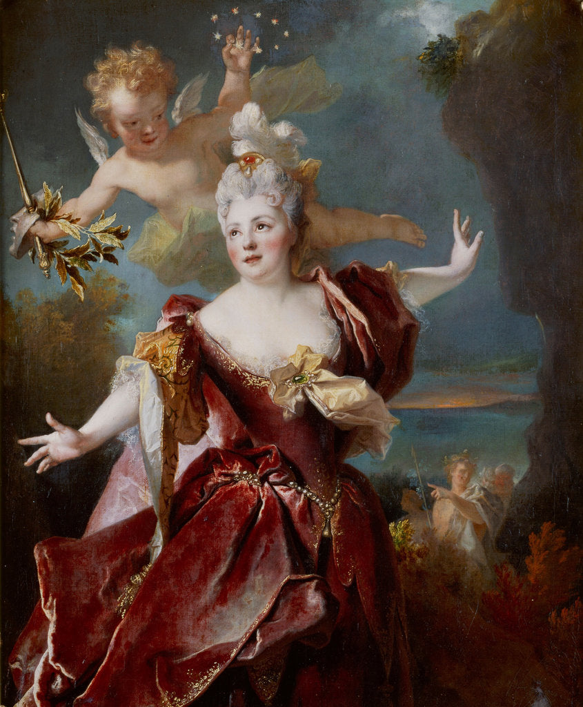 Detail of Portrait of Marie Anne de Châteauneuf, called Mademoiselle Duclos, in the role of Ariadne, ca 1712 by Nicolas Largil dtlière