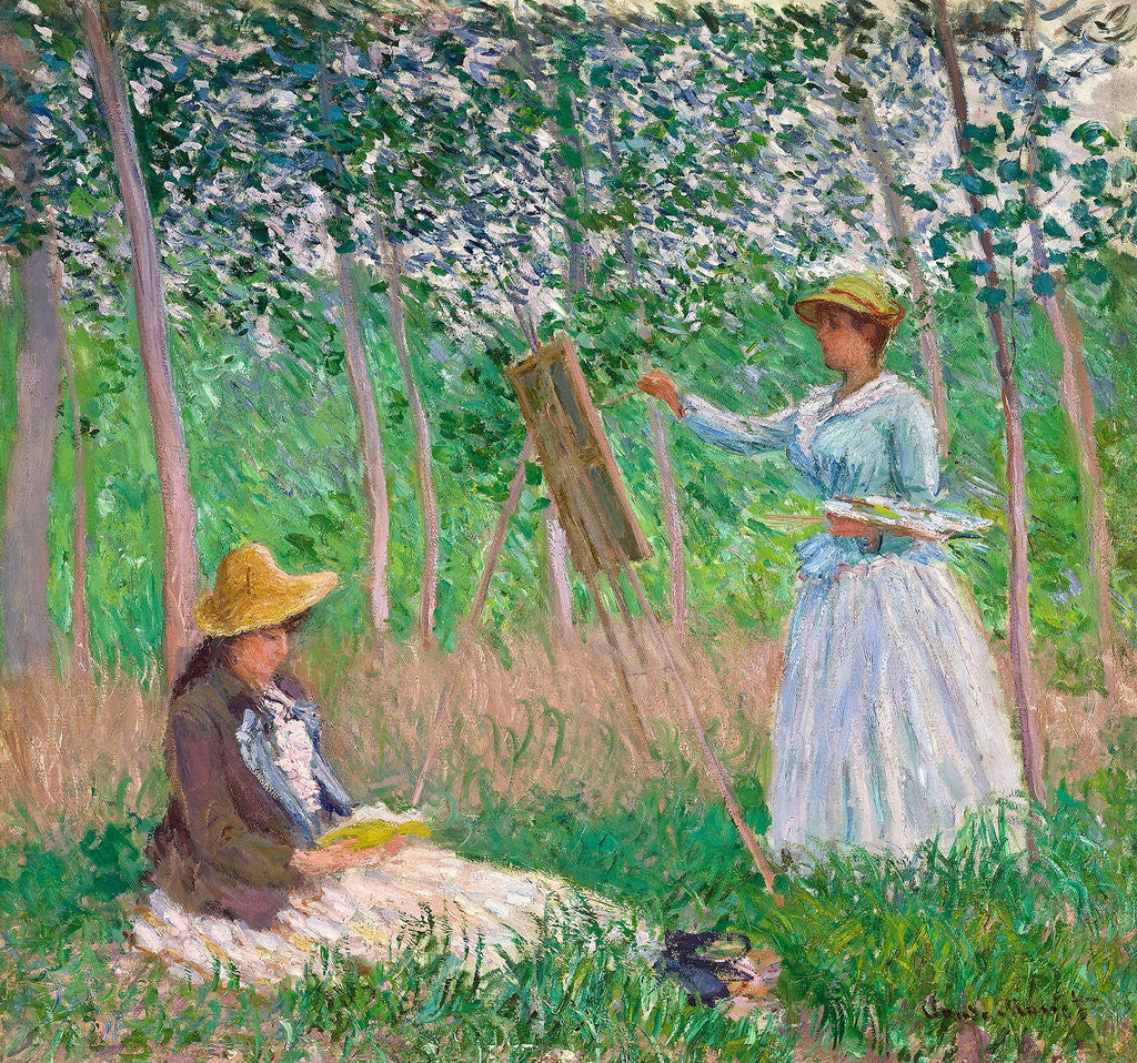 Detail of In the Woods at Giverny: Blanche HoschedÃ© at Her Easel with Suzanne HoschedÃ© Reading by Claude Monet