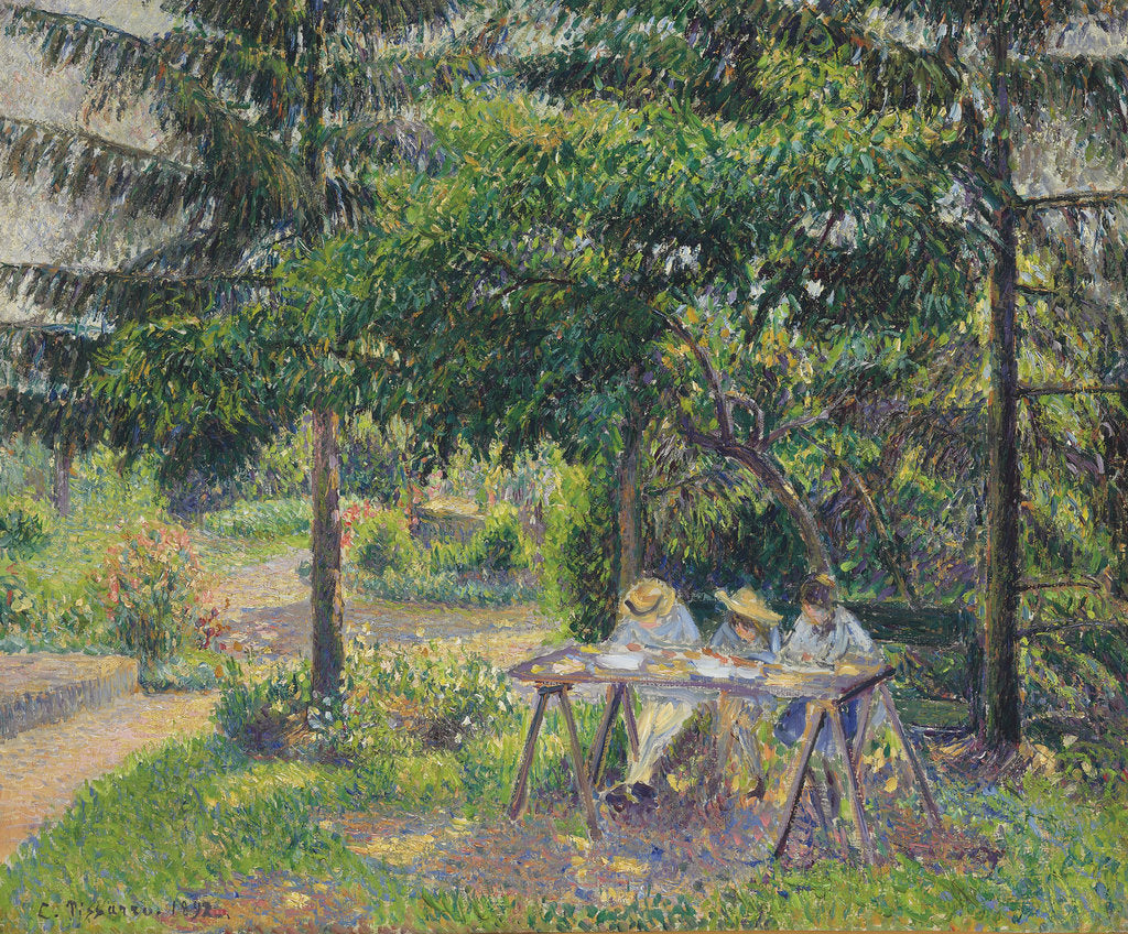 Detail of Children seated in the garden at Eragny (Enfants attablés dans le jardin à Eragny), 1892 by Camille Pissarro