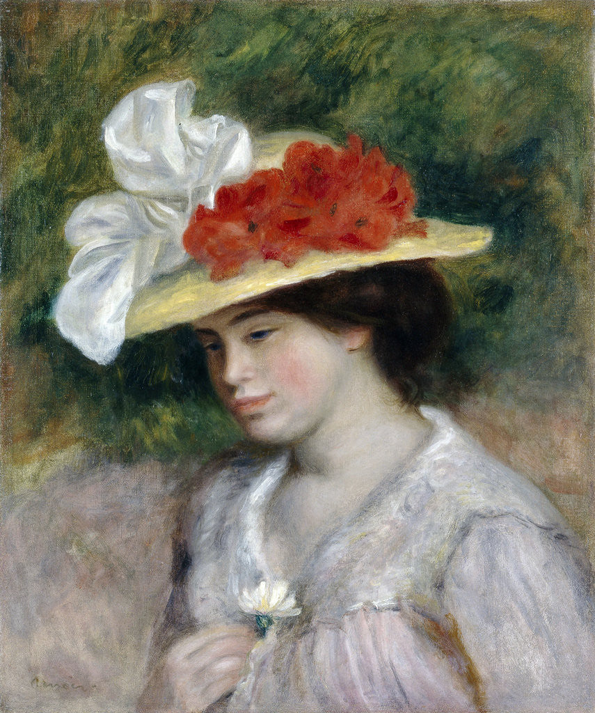 Detail of Woman in a Flowered Hat by Pierre-Auguste Renoir