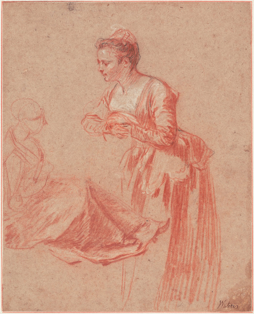 Detail of Two Figure Studies of a Young Woman, c. 1716 by Jean Antoine Watteau