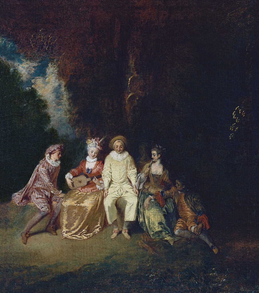 Detail of Pierrot Content, ca 1712 by Jean Antoine Watteau