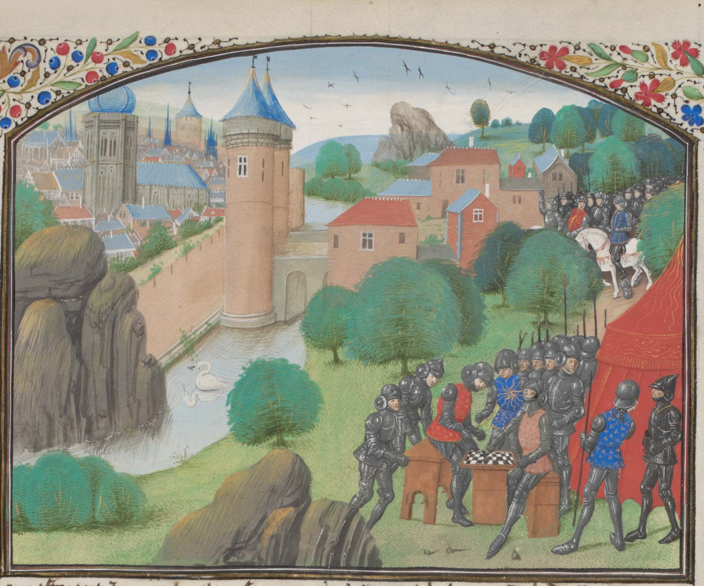 Detail of Soldiers playing dice before the city of Caesarea. Miniature from the Historia by William of Tyre, 1460s by Anonymous