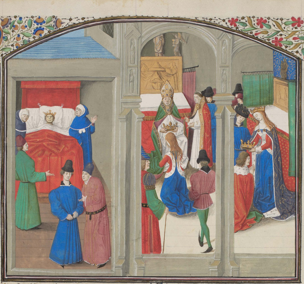 Detail of Death of Baldwin IV. Coronation of Guy of Lusignan. Miniature from the Historia by William of Tyre, 1460s by Anonymous