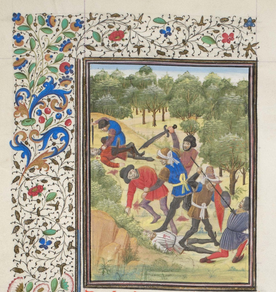 Detail of Fight in a wood between Christians and Saracens. Miniature from the Historia by William of Tyre, 1460s by Anonymous