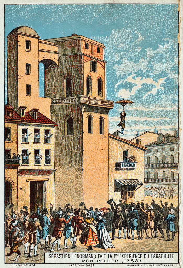 Detail of Lenormand jumps from the tower of the Montpellier observatory, 1783, 19th century by Anonymous