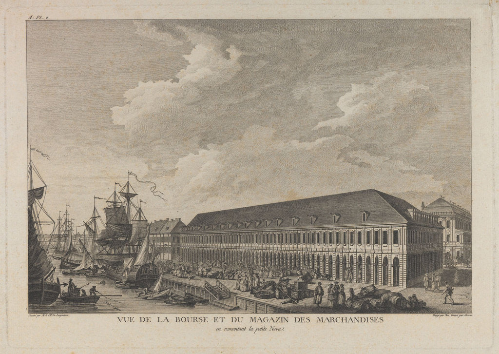 Detail of Stock exchange in Saint Petersburg, c. 1785 by Pierre Laurent Auvray