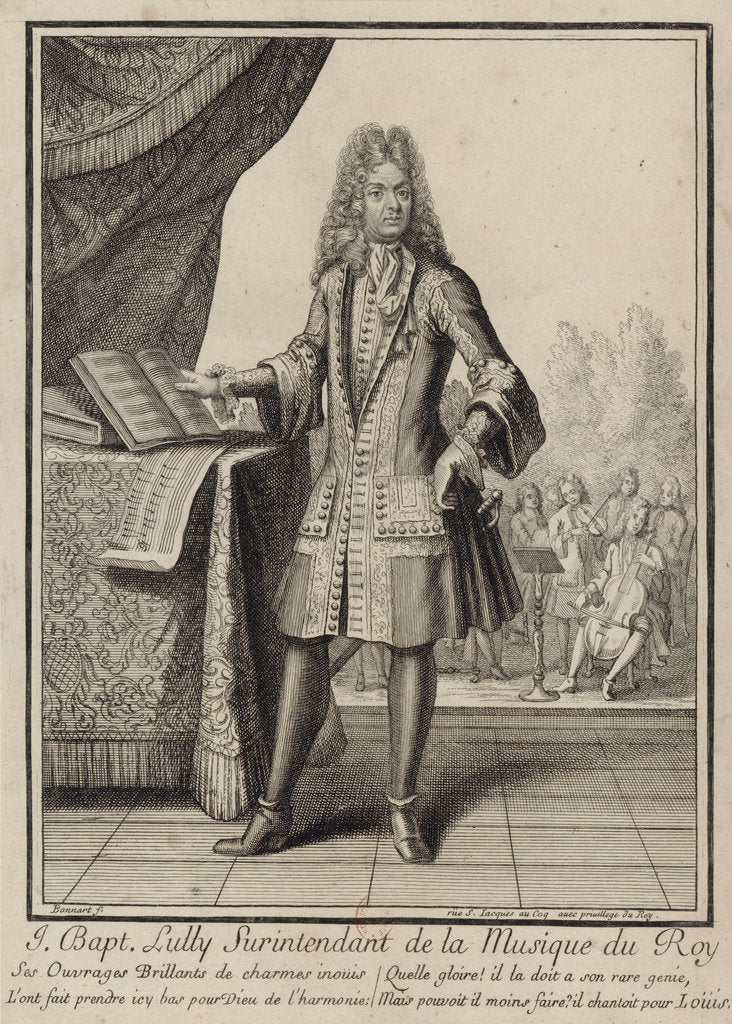 Detail of Composer Jean-Baptiste Lully, before 1711 by Henri Bonnart