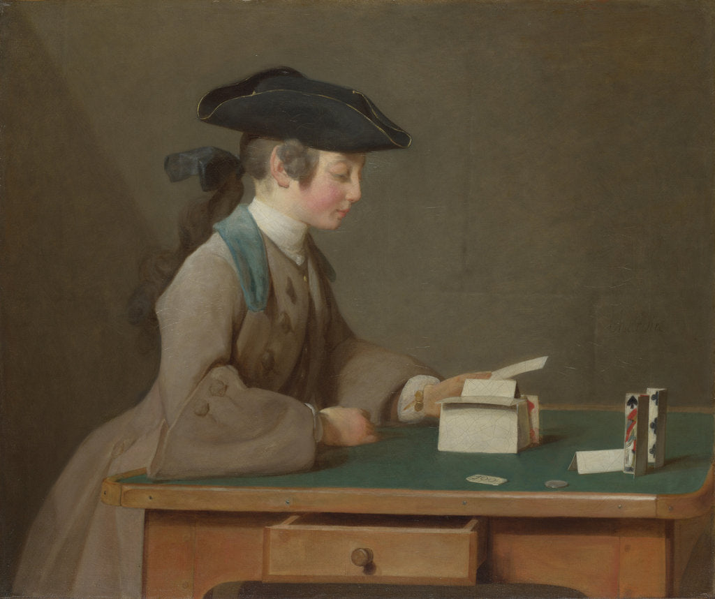 Detail of The House of Cards, c. 1736 by Jean-Baptiste Siméon Chardin