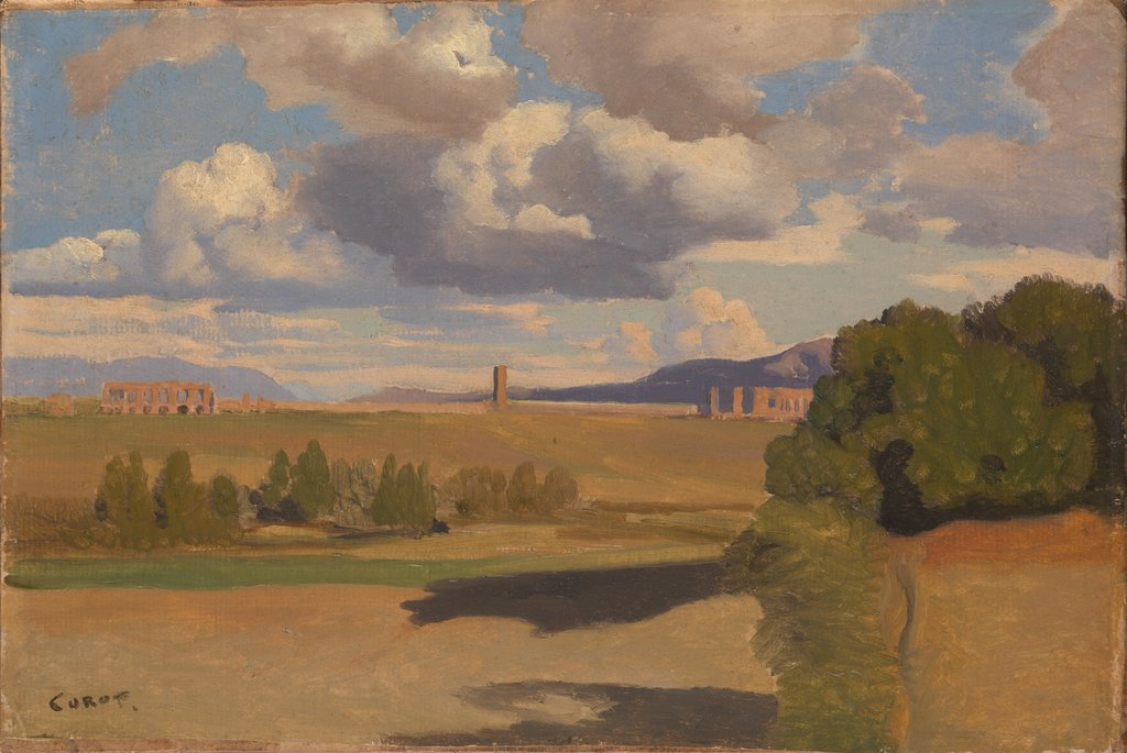 Detail of The Roman Campagna, with the Claudian Aqueduct, c. 1826 by Jean-Baptiste Camille Corot