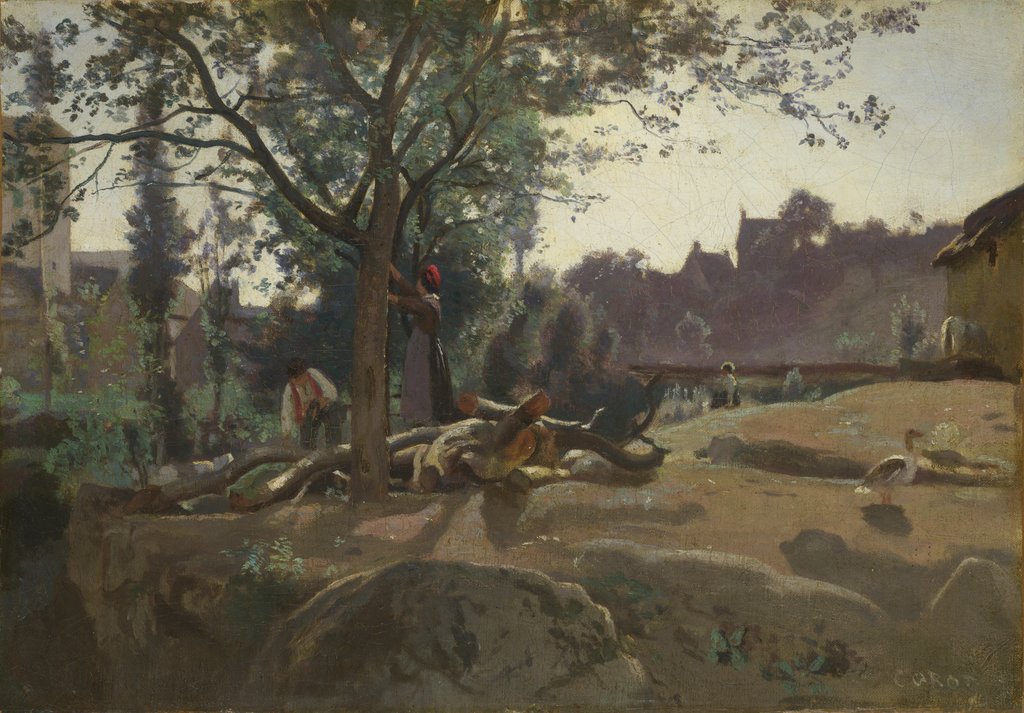 Detail of Peasants under the Trees at Dawn, c. 1843 by Jean-Baptiste Camille Corot
