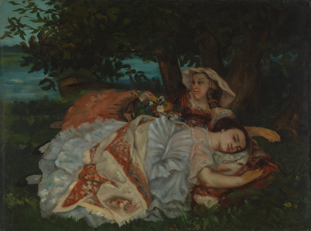 Detail of Young Ladies on the Bank of the Seine, before 1857 by Gustave Courbet