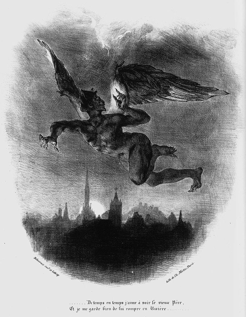 Detail of Mephistopheles Prologue in The Sky. Illustration to Goethes Faust, 1828 by Eugène Delacroix