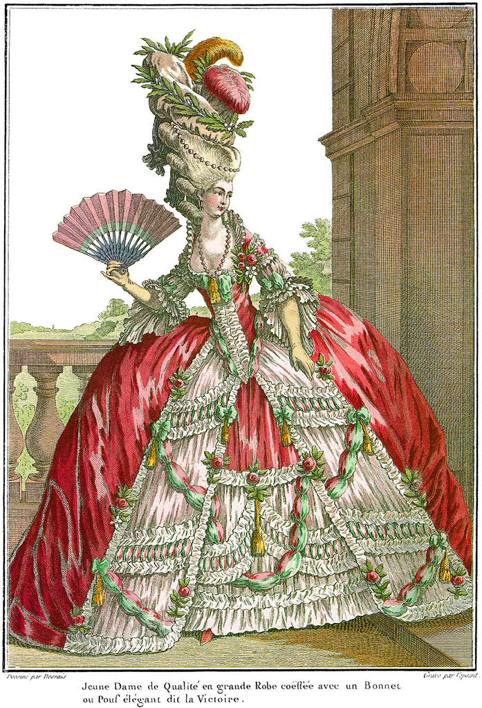 Detail of French court dress with wide panniers, 1778 by Claude Louis Desrais