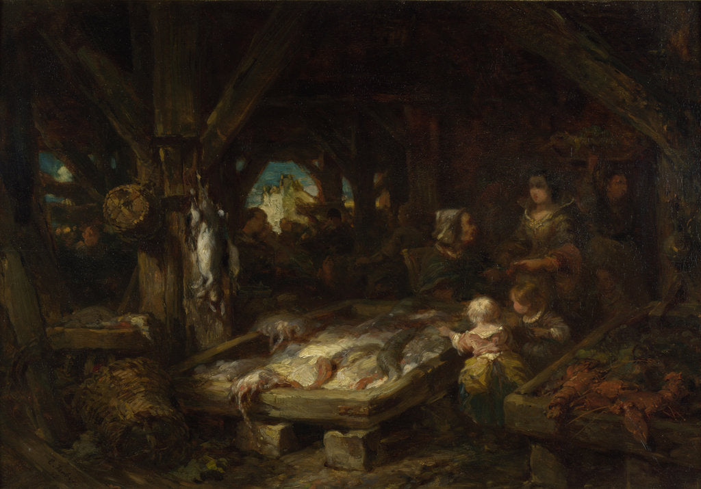 Detail of The Fish Market, Dieppe, 1845 by Louis Gabriel Eugène Isabey