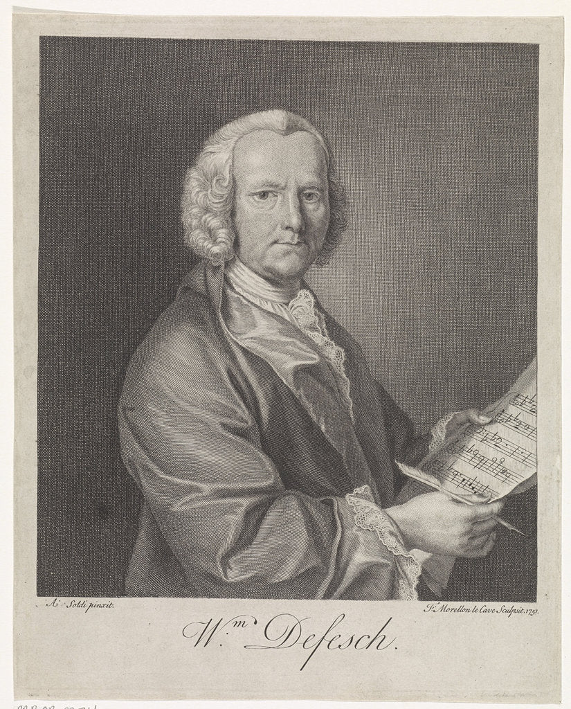 Detail of Portrait of the Composer Willem de Fesch, 1751 by François Morellon de La Cave
