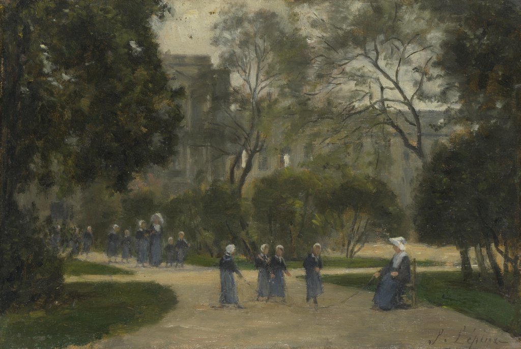 Detail of Nuns and Schoolgirls in the Tuileries Gardens, Paris, 1870s-1880s by Stanislas Lepine