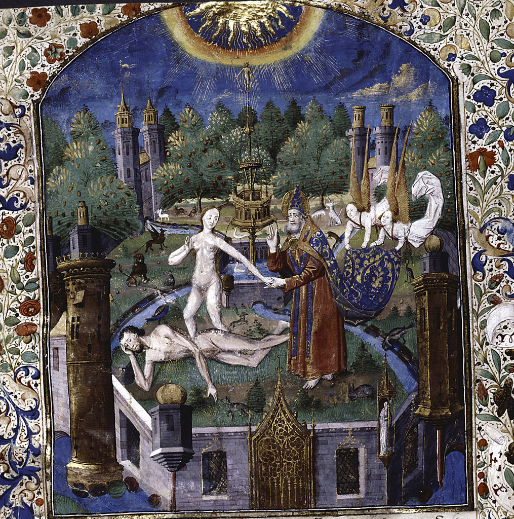 Detail of The creation of Eve from the body of the sleeping Adam (From De cleres et nobles femmes by Giovanni Boccaccio), 1450-1475 by Maître François