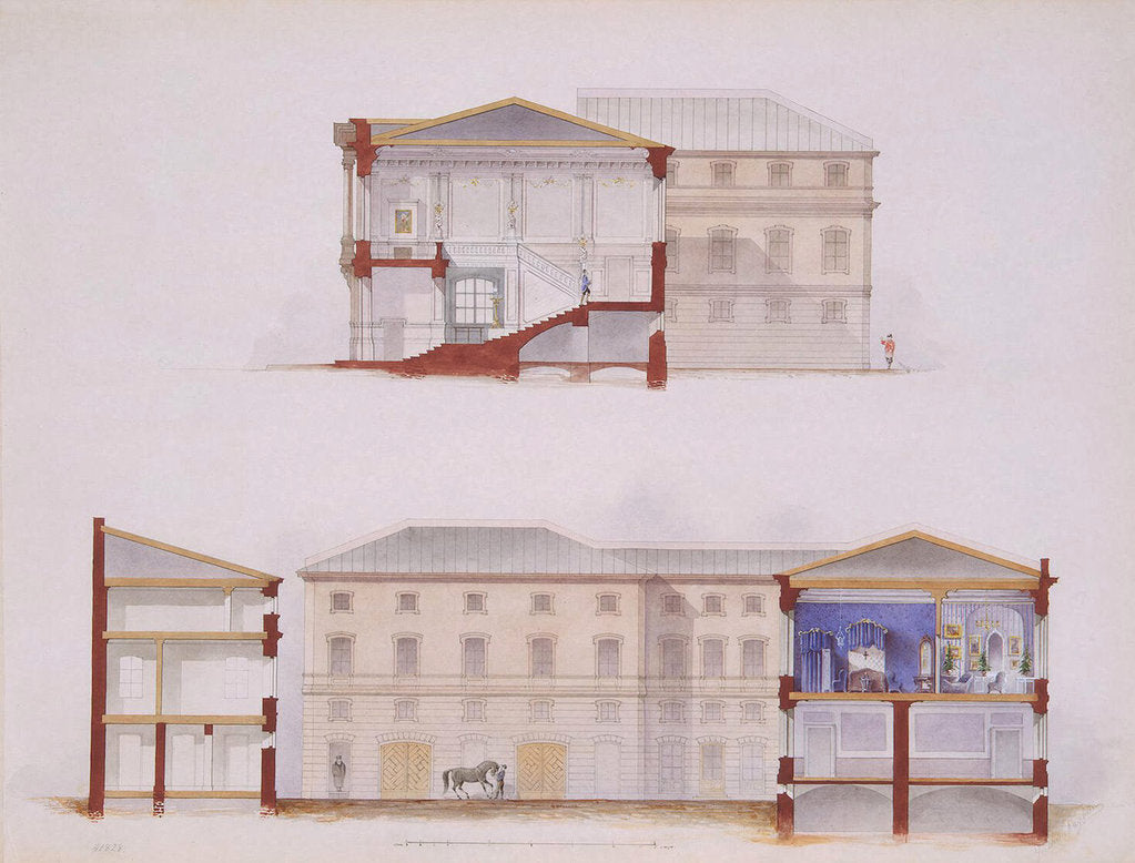 Detail of The Stroganov Palace in Saint Petersburg. Plan of the Facade and Section, 1865 by Jules Mayblum