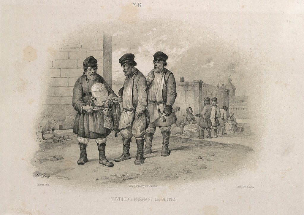 Detail of Builders drinking Sbiten by Auguste de Montferrand