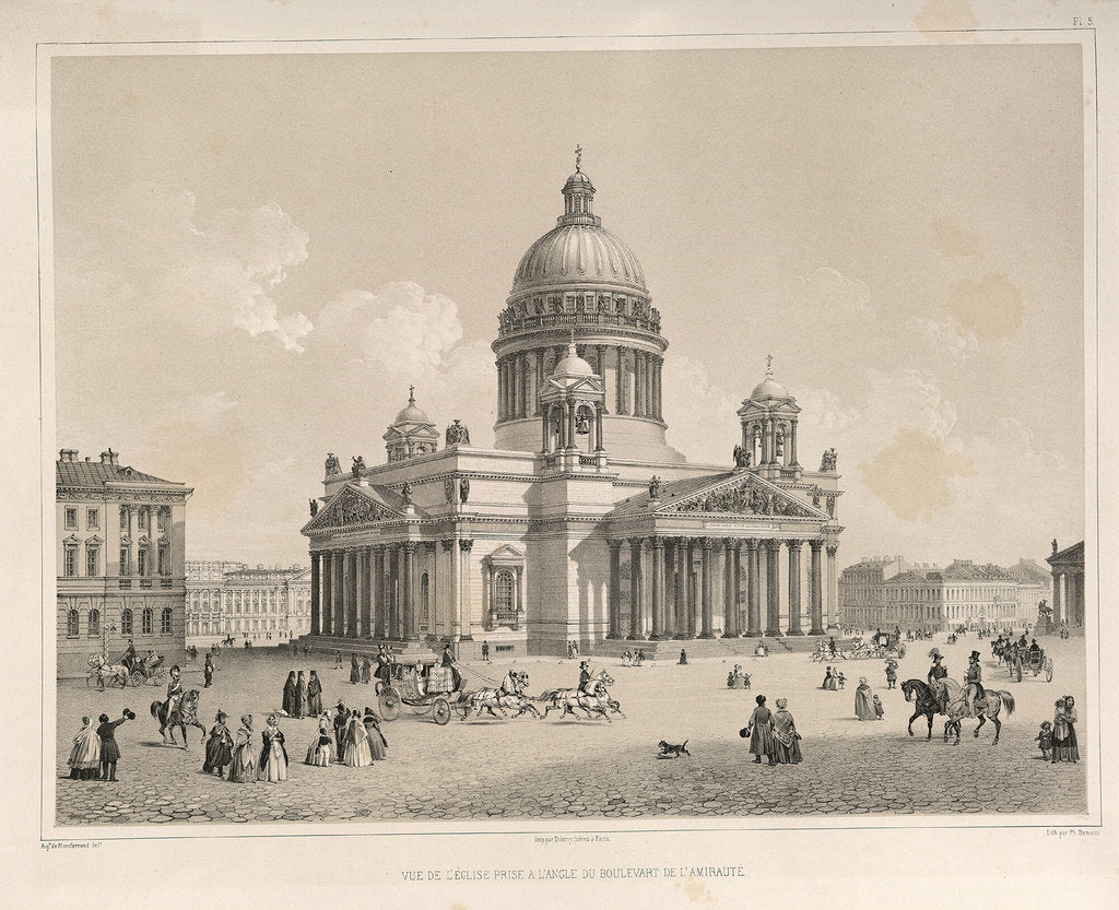 Detail of Saint Isaacs Cathedral As Seen From The Admiralteysky Prospekt by Auguste de Montferrand