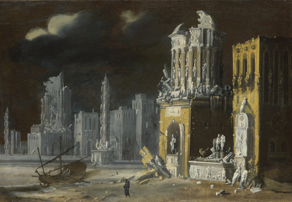 Detail of Fantastic Ruins with Saint Augustine and the Child, 1623 by François de Nomé