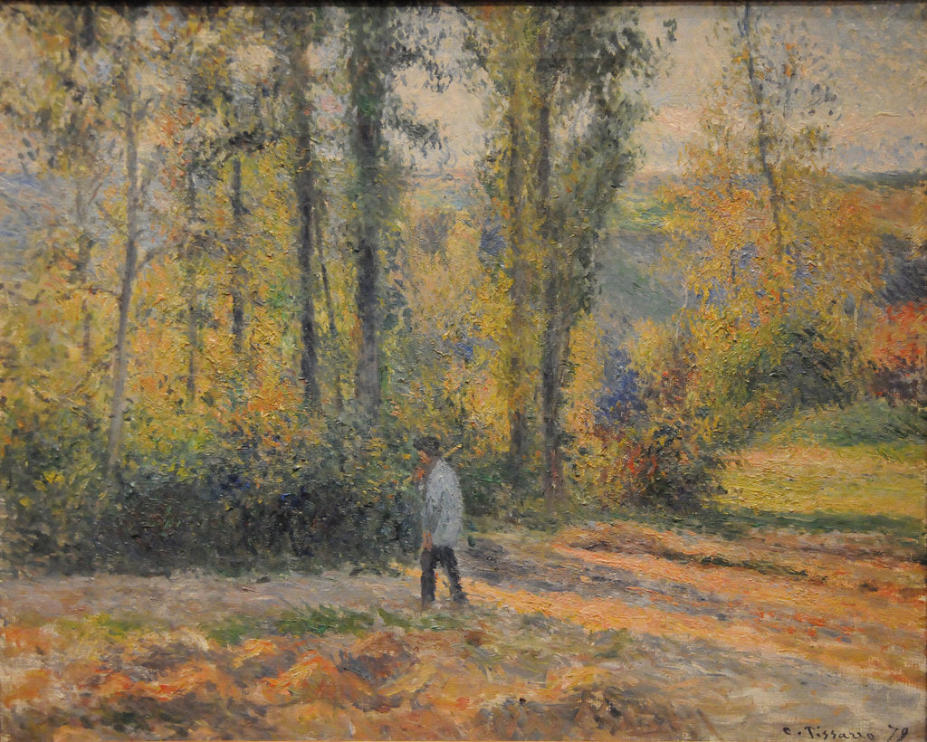 Detail of Landscape with a Hunter, Pontoise (Paysage à Pontoise avec un chasseur), 1879 by Camille Pissarro