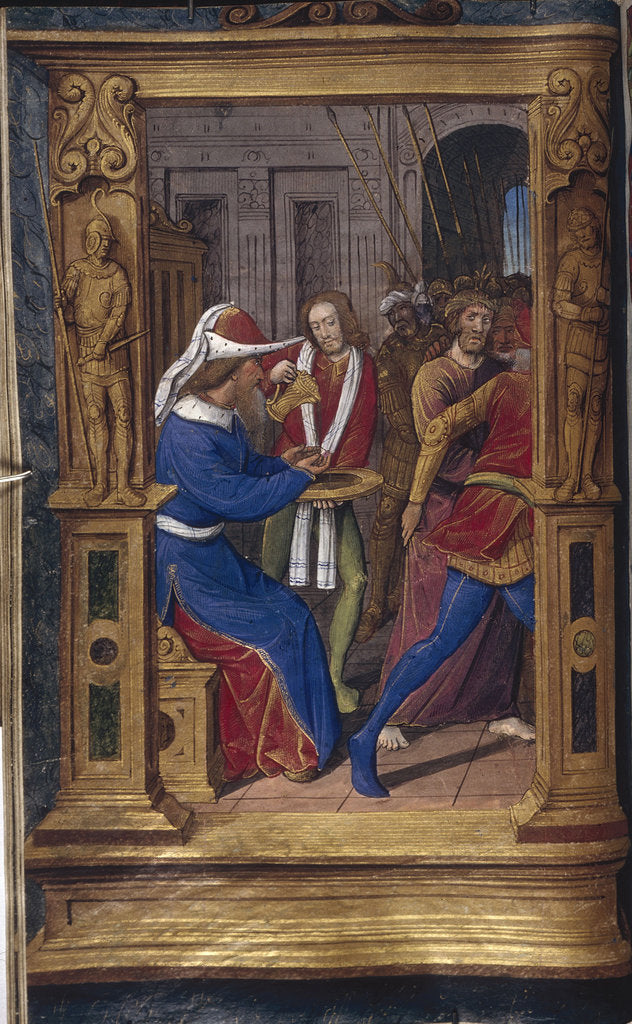 Detail of Pilate washes his hands (from Lettres bâtardes), ca 1490-1510 by Jean Poyet