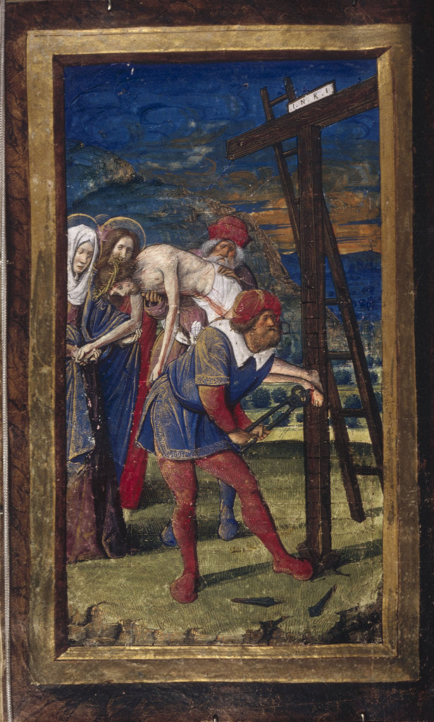 Detail of The Descent from the Cross (from Lettres bâtardes), ca 1490-1510 by Jean Poyet