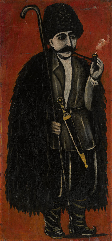 Detail of Shepherd in a Felt Cloak against a Red Background by Niko Pirosmani